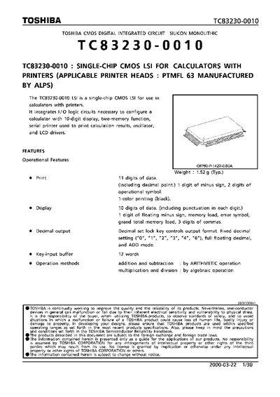 Toshiba TC83230-0010 Datasheet - cover page