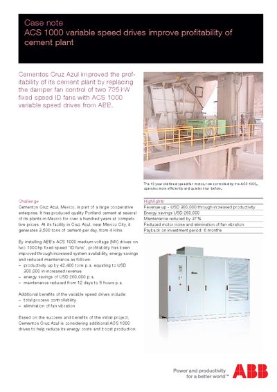 ABB ACS 1000 Variable Speed Drive Case Note – Cement Plant - cover page