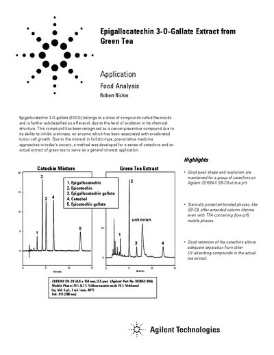 Agilent Epigallocatechin 3-O-Gallate Extract from Green Tea Application Note - cover page