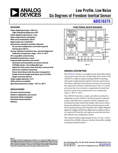 Analog Devices ADIS16375 Product Handbook - cover page