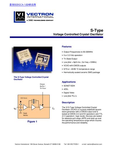Vectron S-Type Voltage Controlled Crystal Oscillator Datasheet - cover page