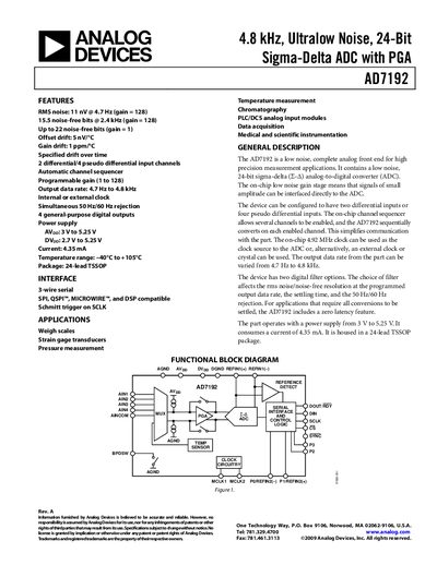Analog Devices AD7192 Datasheet - cover page