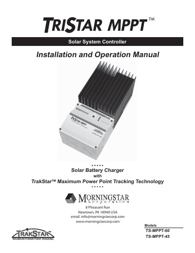 Morningstar TS-MPPT-60/TS-MPPT-45 Solar System Controller Installation and Operation Manual - cover page