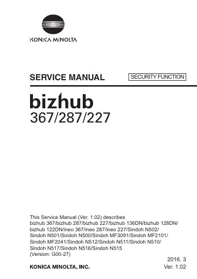 Konica Minolta bizhub/ineo/Sindoh Security Function Service Manual - cover page