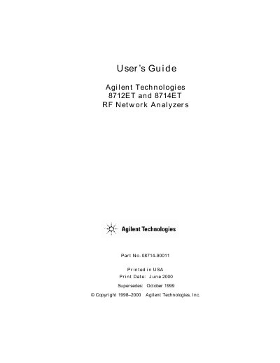 Agilent 8712ET/8714ET RF Network Analyzer User Manual - cover page