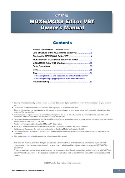 Yamaha MOX6/MOX8 Editor VST Owner's Manual - cover page