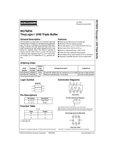 Fairchild NC7NZ34 Triple Buffer Datasheet