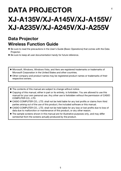 CASIO DATA PROJECTOR XJ-A135V/XJ-A145V UsersGuide (1)(1) - cover page