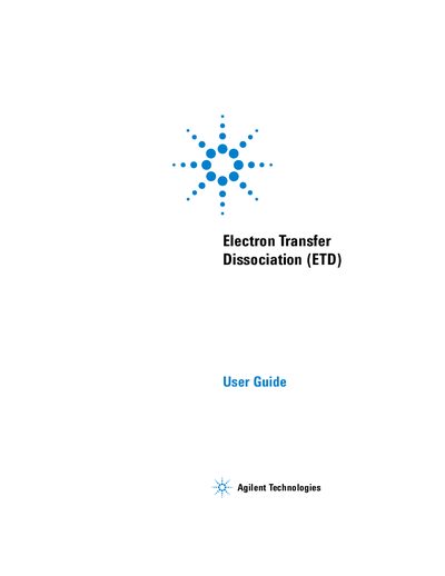 Agilent Electron Transfer Dissociation (ETD) User Guide v.2 - cover page