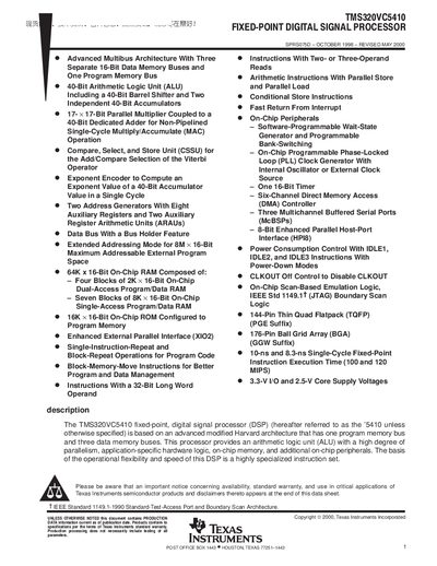 Texas Instruments TMS320VC5410 Datasheet - cover page
