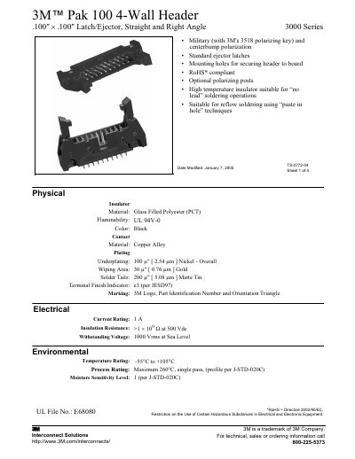 3M Pak 100 4-Wall Header 3000 Series Datasheet