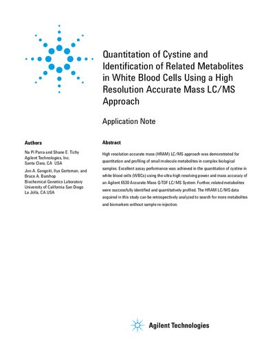 Agilent 6530 Accurate-Mass Q-TOF LC/MS System Application Note - cover page