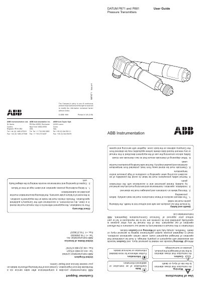 ABB DATUM P871 and P881 Pressure Transmitters User Guide