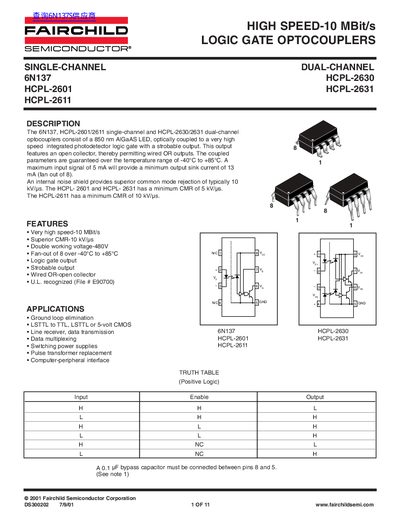 FAIRCHILD 6N137 HCPL-2630 HCPL-2601 HCPL-2631 HCPL-2611 handbook