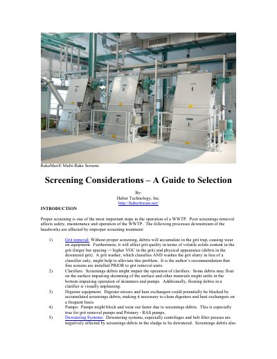 RakeMax Multi-Rake Screens Screening Considerations Guide - cover page