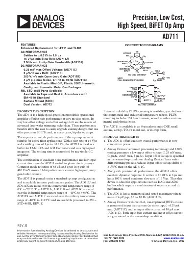 Analog Devices AD711 Op Amp Handbook - cover page