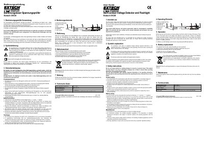 Extech DV20 Non-Contact Voltage Detector User Manual