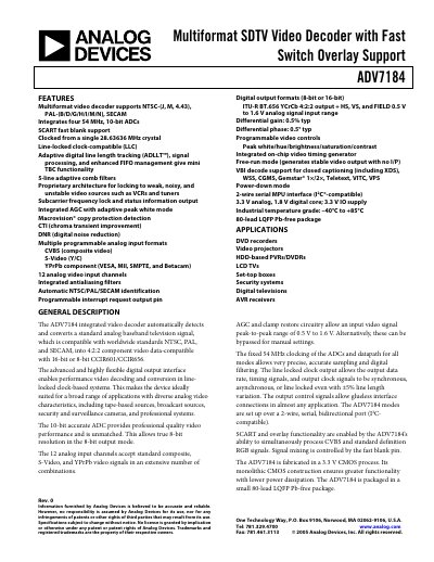 Analog Devices ADV7184 Video Decoder Datasheet - cover page