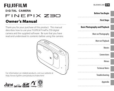FUJI Z30 digital camera user manual - cover page