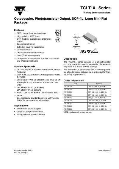 Vishay TCLT10.. Series Optocoupler Datasheet - cover page