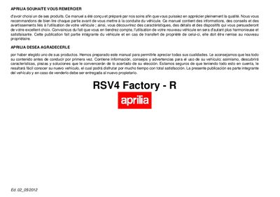aprilia 899125 RSV4 Factory-R MY2011 FR-ES Manual - cover page