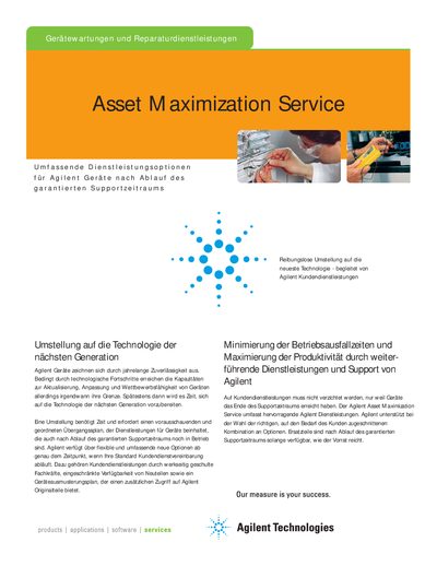 Agilent Asset Maximization Services Product Leaflet - cover page