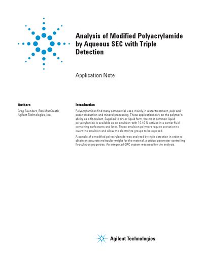 Agilent PL-GPC 50 Plus Aqueous SEC Triple Detection Application Note - cover page