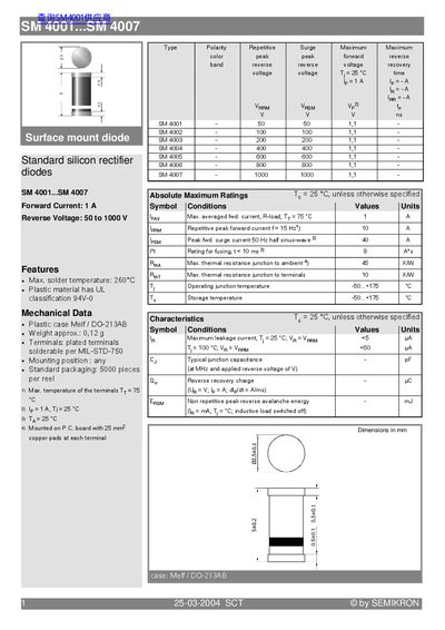 Semikron SM 4001-4007 Surface Mount Diode Datasheet - cover page