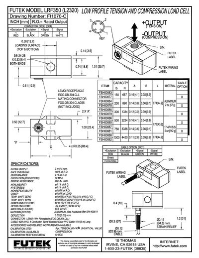 Futek LRF350 Load Cell Product Data Sheet - cover page