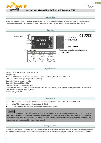 FrSky X8R 2.4G Receiver User Manual
