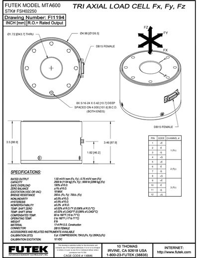Futek MTA600 Load Cell Handbook - cover page