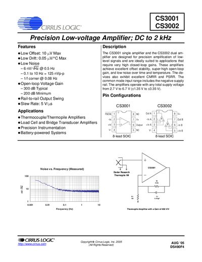 Cirrus Logic CS3001/CS3002 Datasheet - cover page