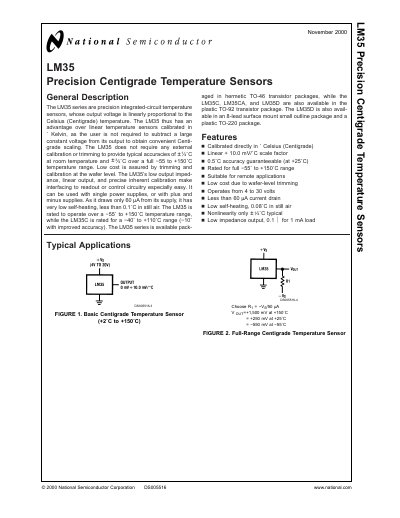 NATIONAL SEMICONDUCTOR -LM35 Precision Centigrade Temperature SensorsLM35 Precision Centigrade Temperature Sensors handbook - cover page