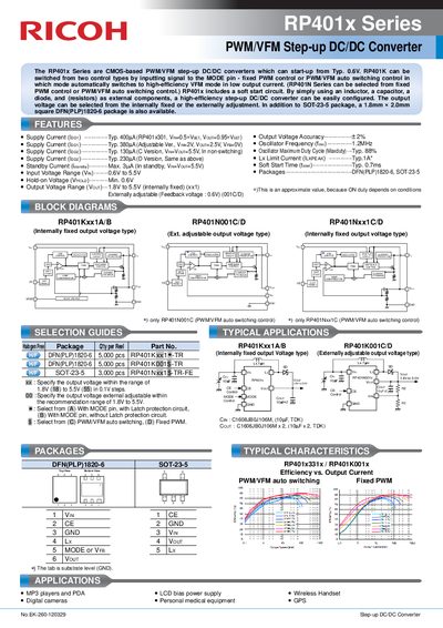 Ricoh RP401x Series PWM/VFM Step-up DC/DC Converter Datasheet - cover page