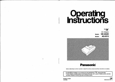 Panasonic AG-B15/DE-852D Manual - cover page