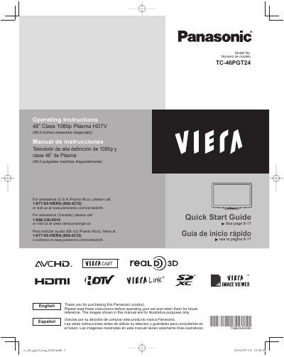 Panasonic TC-46PGT24 Plasma HDTV Quick Start Guide