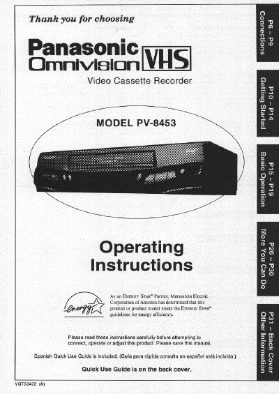 Panasonic PV-8453 VCR Operating Instructions - cover page