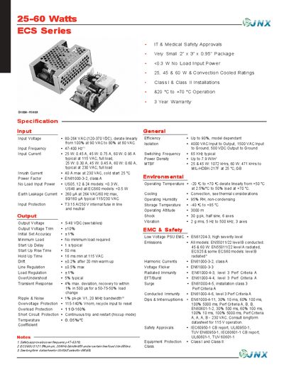 ECS Series 25-60W Power Supply Datasheet - cover page