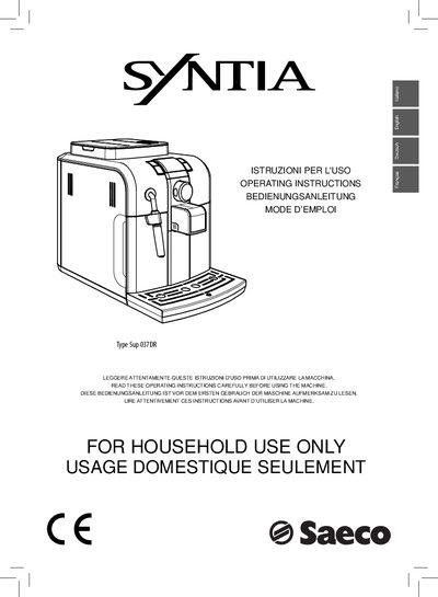 Saeco Sup 037DR Coffee Machine User Manual - cover page