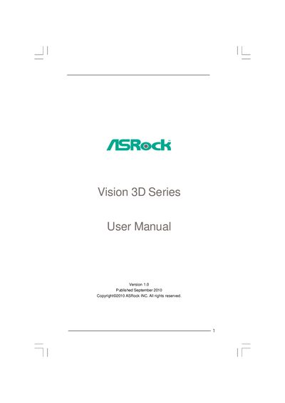 ASRock Vision 3D Series User Manual - cover page