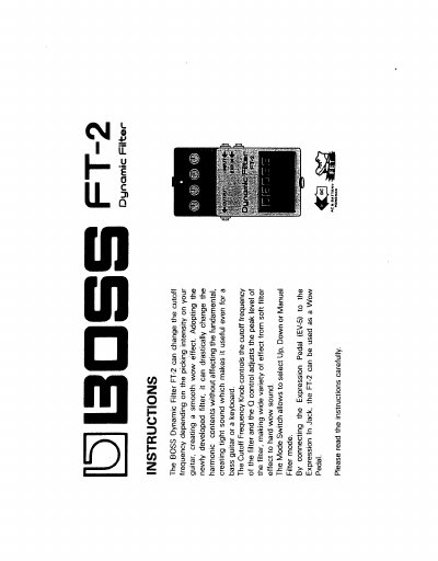 BOSS FT-2 Filter Effect Pedal User Manual - cover page