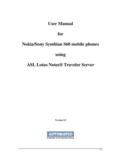 IBM Lotus Notes Traveler User Manual for Symbian S60 Mobile Phones - cover page