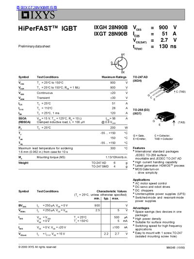 IXYS IXGH/IXGT 28N90B Preliminary Data Sheet - cover page