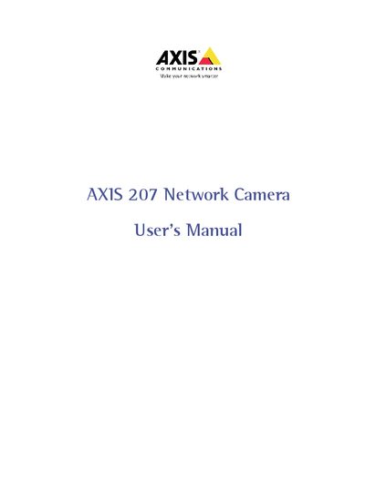 Axis 207 Network Camera User Manual - cover page