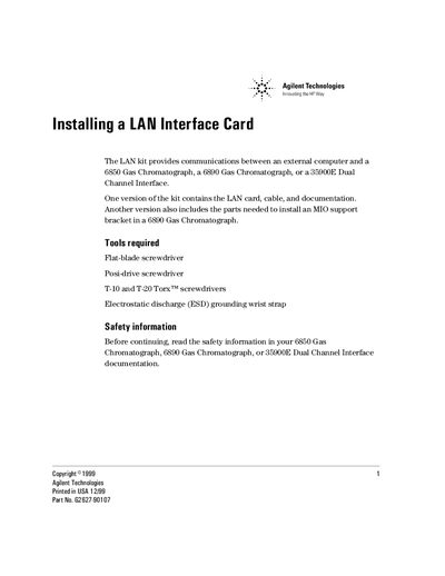 Agilent G2627-90107 LAN Interface Card Installation Guide - cover page