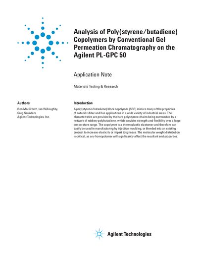 Agilent PL-GPC 50 Poly(styrene/butadiene) Copolymer Analysis Application Note - cover page