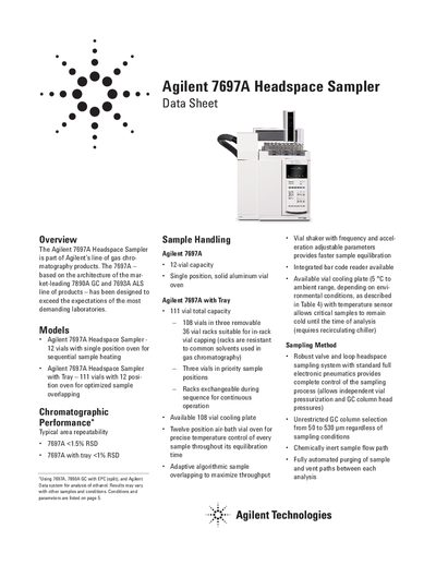 Agilent 7697A Headspace Sampler Data Sheet - cover page