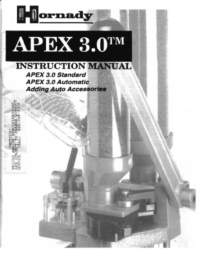 Hornady APEX 3.0 Shotshell Loader Instruction Manual - cover page