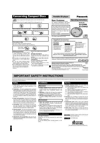 Panasonic SL-CT490 Portable CD Player User Manual - cover page