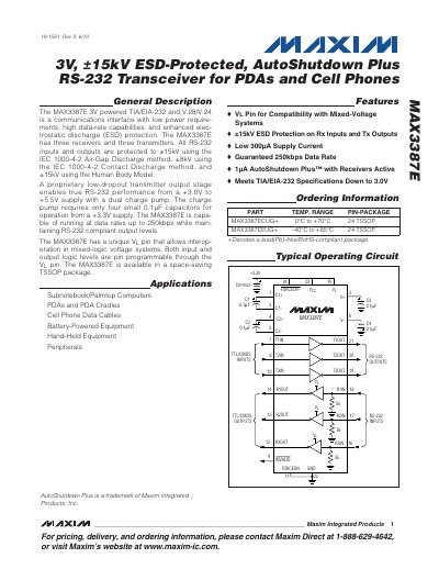 Maxim MAX3387E RS-232 Transceiver Datasheet